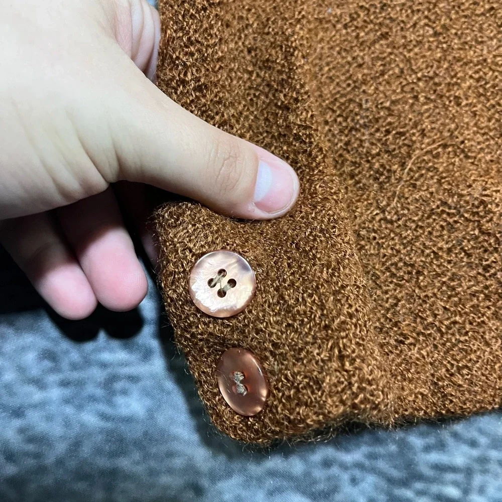 Vintage 70s 80s Mohair Wool Cardigan Sweater‎ Large Burnt Orange Grandpa Casual
